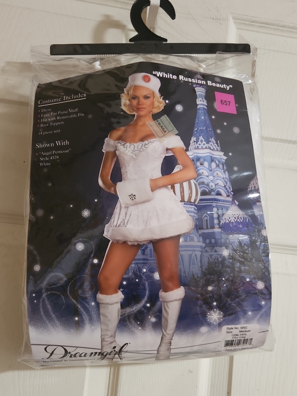 DREAMGIRL WHITE RUSSIAN BEAUTY COSTUME: NEW IN PACKAGE: M (120-140LB)